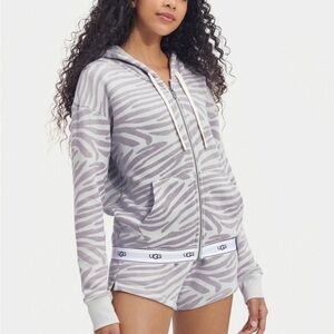 UGG Sena Gray Zebra Print Hoodie NWT